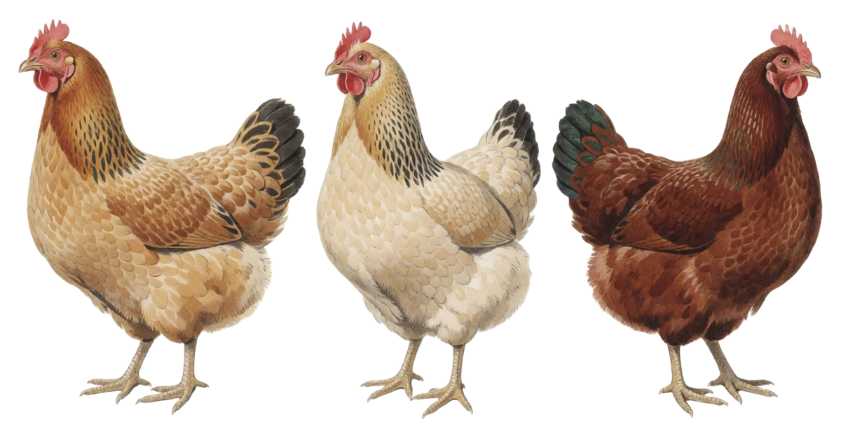 Illustration of three hens